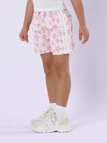 SUMWON Ribbed Floral T-Shirt Co-Ord Set With Lettuce Edge Trim Summer Wear Elastic Waist Shorts Spring Holiday Weekend Casual Outfit - Multicolor - View 4