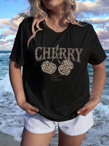 Veykashi 大码落肩休闲 T 恤，简约时尚，适合日常穿着 - 黑色 - 查看 6