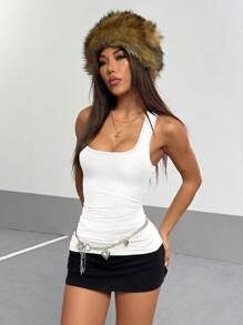 StreetHx 女式复古街头风超大绿色宽松方领无袖背心，修身显瘦