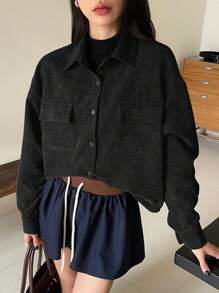 FRIFUL Chaqueta casual de mujer con bolsillos, para otoño - Negro - Ver 3