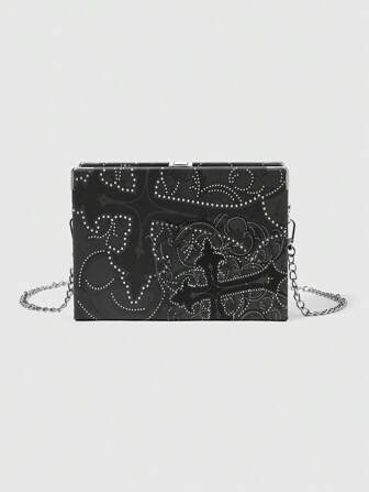 Goth Damen Mode Buch-förmige Schultertasche mit Polka Dot Muster