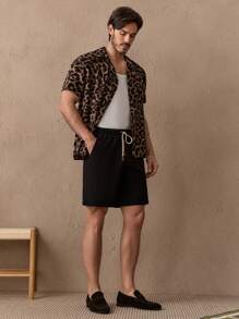 HIMLAND Men Leopard Button Front Short Sleeve Shirt - Brown - View 2