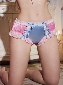 FairyFlirt Pantie de mujer color rosa princesa y azul, decorado con lazo, de estilo lindo y colorido