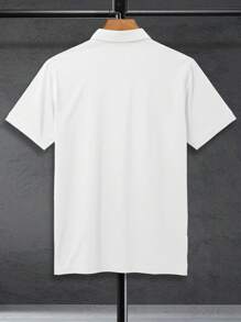Manfinity Homme 2025 Spring-Summer New Men's Plus Size White Casual Short Sleeve Polo Shirt, Showcasing Relaxed Modern Style, Mature Casual, Suitable As A Gift For Boyfriend Or Husband