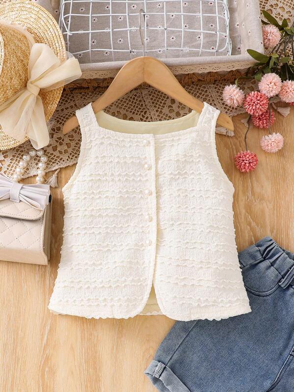 Young Girl Woven Solid Color Textured Sleeveless Shirt