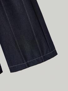 SHEIN Bộ 2 món áo thun tay ngắn in họa tiết sọc cài nút phía trước cho bé trai và quần cạp chun trơn - Màu xanh lam - Xem 6