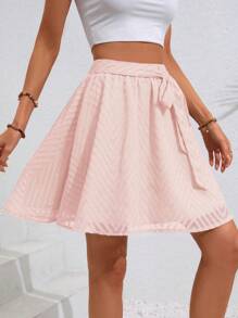 Breezaya Summer Vacation Casual Solid Color Textured Skirt - Baby Pink - View 6