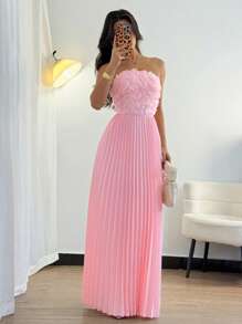 Rafferiza Women's Mature Charm Long Dress With Floral Patchwork And Pleated Hem, Summer