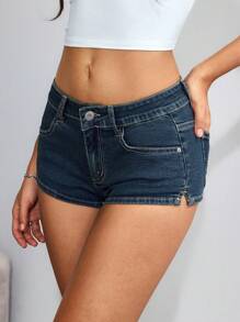 Jeanoix Women's Pocket Detail Low-Waist Skinny Fashionable Sexy Denim Shorts Y2k