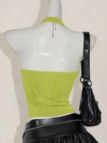 SHEIN ICON Canotta casual con scollo a V profondo e collo annodato, di moda per l'estate