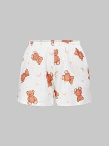 ROMWE Kawaii 可爱晚安熊拼色印花大码休闲家居服套装，夏季 - 彩色 - 查看 2