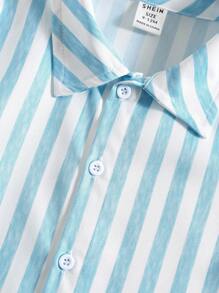 SHEIN Camisa de manga corta con estampado de cuadros casual, linda y divertida para niño/niña, adecuada para primavera, verano y vacaciones