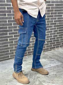 Manfinity Roughcore Men Cargo Jeans - Dark Wash - View 1