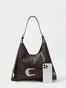 SHECARRY 女士波西米亚复古西部风皮带扣装饰可调节肩带棕色斜挎包/单肩包 - 节日必备单品 - 棕色 - 查看 3