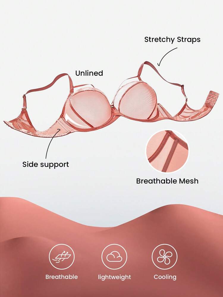 Plus Unlined Full Coverage Side Support Mesh Bra