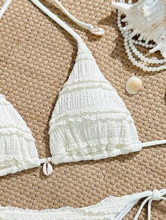 Swim Mod 2-delars strandbikiniset för kvinnor, söt baddräkt med jacquardtyg och knytband i sidan