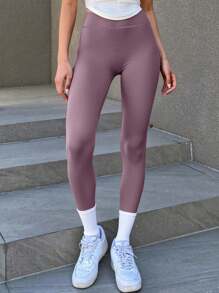 DAZY Casual Sports Solid Color High Waist Seamless Leggings Fall Tights - Dusty Purple - View 3