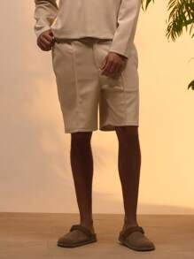 Musero Shorts en jersey de waffle taillés intelligemment, printemps été vacances de Pâques - Nude - Voir 6