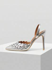 MOTF PREMIUM 女士银色镂空水钻高跟鞋 - 銀色 - 查看 1