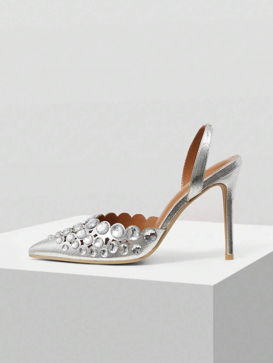 MOTF PREMIUM 女士银色镂空水钻高跟鞋 - 銀色 - 查看 1