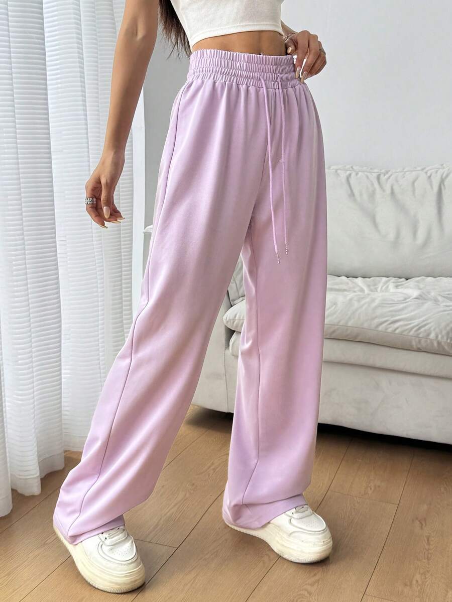 SHEIN EZwear Spring Purple Solid Drawstring Waist Sweatpants Graduation,Back To School Outfits,Graduation,Teacher Outfits For Women,Back To School - Purple - View 1