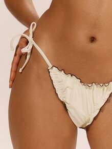 Musera Resort Frill Trim Tie Side Bikini Bottoms Spring, Summer, Ibiza, Holiday, Cute, Romantic, Festival, Vacation Beachwear, Beach Unearthly - Beige - View 5