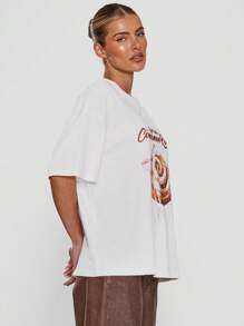 MUSERA Camisetas de mujer Camiseta Cinnamon Aeropuerto Gráficos de vacaciones Camisetas oversize Regreso a la escuela Otoño Verano Primavera - Blanco - Ver 3