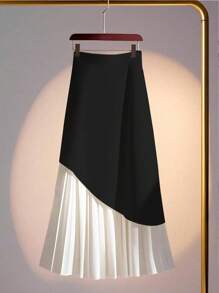Chiquease Falda midi elegante de oficina con pliegues y contraste de colores para mujer