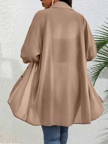 EMERY ROSE Damen Große Größen Lässig Loose Long Chiffon Bluse, transparent, geeignet für den Sommer