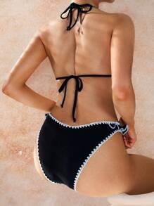 SHEIN Swim Old Money Style Flower Shape Bikini Set For Summer Beach Vacation - Black and White - View 2