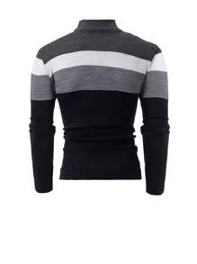EURMUSE Homme Pull col rond régulier décontracté en couleur contrastée - Bleu marine - Voir 2