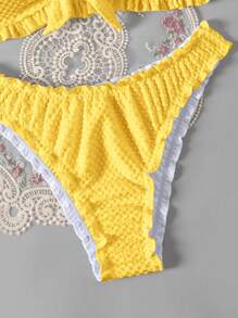 Swim Mod Women's Solid Color Frill Trim Knot Front Crop Tankini 2 Pieces Swimsuit For Summer Beach Vacation - Yellow - View 4