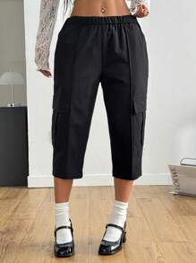 Coolane Pantalones cargo ajustados y cortos de verano para mujer, estilo Fairycore, festival de música, Old Money Gyaru, 90s, para el aeropuerto - Negro - Ver 3