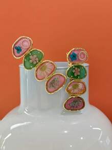 Zazumi 1/2 pieza Clip para el cabello con efecto de goteo de esmalte tipo dopamina y bosque, nuevo estilo retro 2024 para flequillo de mujer, clip elegante para el cabello estilo pasador roto y clip de pato