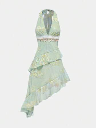 Fairycore Vestido de verano para mujer de estilo boho vintage con bloque de color y encaje ajustado de largo medio para vacaciones