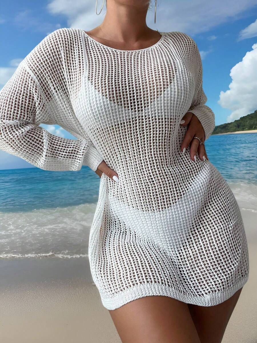 SHEIN Swim Vestido cover up con abertura de hombros caídos sin set bikini
