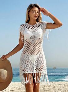 Swim Lushoire 鏤空流蘇下擺罩衫連衣裙不附比基尼