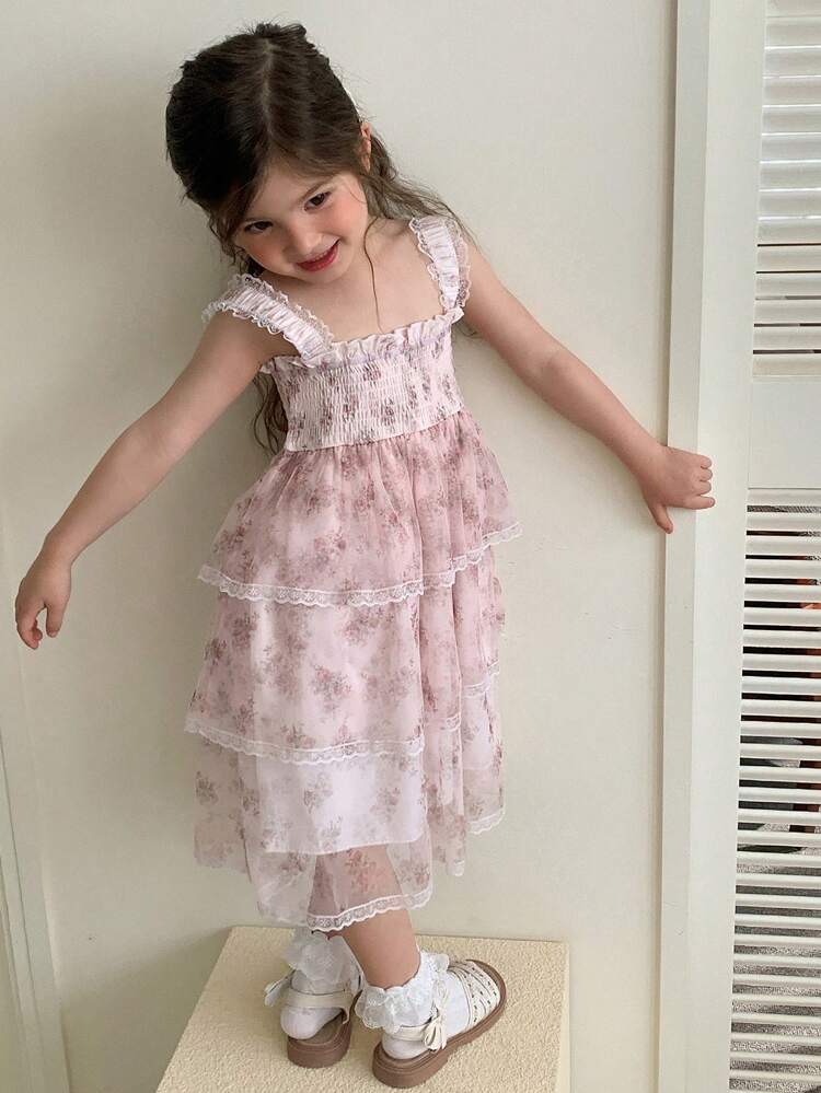 Young Girls Casual Boho Floral Print Tank Dress, Summer Holiday