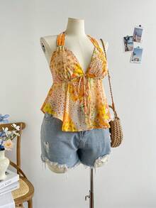 Soleia Áo ba lỗ hở lưng cổ chữ V họa tiết hoa xinh xắn dành cho nữ cỡ lớn, mùa xuân mới cho lễ hội mùa hè ngày lễ tình nhân - Nhiều màu - Xem 6