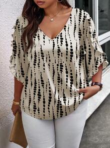 SHEIN LUNE Women Plus Size Floral Print Ruffle Trim Ruffle Sleeve Blouse, Suitable For Summer Everyday Wear - Multicolor - View 4
