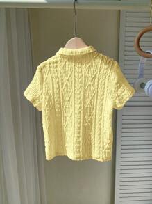 SHEIN 1pc Young Boys Loose Casual Jacquard Pattern Turn-Down Collar Short Sleeve Shirt Summer Shirt Shirt Cute Shirts Summer - Yellow - View 2
