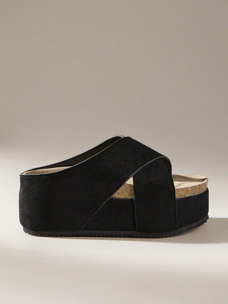 Solecia Women's Fashion Cork Wedge Slip-On Sandals, Casual Daily Wear - Black - View 1