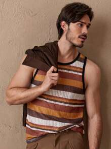 HIMLAND Men Striped Print Tank Top Sleeveless Graphic Colorful Tank Top