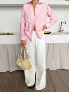 Camisa de manga larga con hombros caídos y diseño de rayas, para un uso casual y en el trabajo