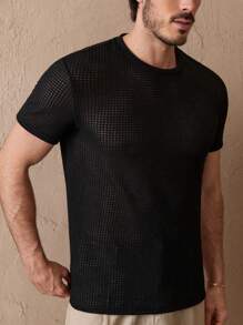 HIMLAND Men Solid Waffle Knit Tee, Summer - Black - View 6