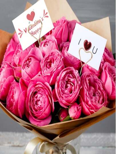 10/20/40 Pcs Metal Floral Place Card Holder, Heart Shape Flower Picks Clip For Floral Arrangement, Golden Gift Card Holder For Wedding And Party