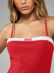 MISSGUIDED 运动紧身夏季迷你连衣裙，饰有Msgd标志，无袖，适合健身房、派对、俱乐部等场合，细肩带，罗纹修身，圣诞节风格