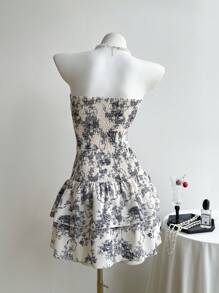 Chiquease Vestido casual de vacaciones con estampado total y cierre delantero - Azul - Ver 2