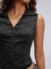 SHEIN Unity Sleeveless Striped Shirt, Solid Color, Fashion For Summer - Black - View 4