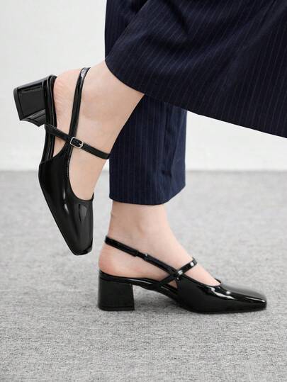 CUCCOO BIZCHIC Women's Classic Black Strap Low Heel Flats